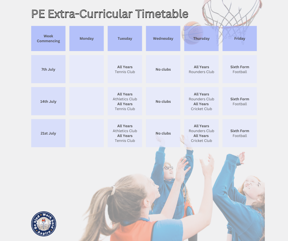PE Extra Curricular Timetable